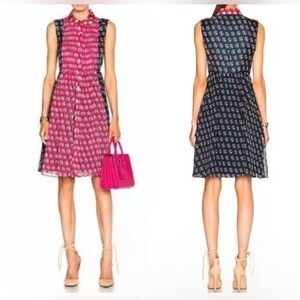 Diane Von Furstenberg Silk Nieves Zen Flora Midnight Size 2 Pleated Shirt Dress